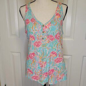 Lilly Pulitzer “Jellies Be Jammin” Henley Tank Top Small | Bright Pink Aqua